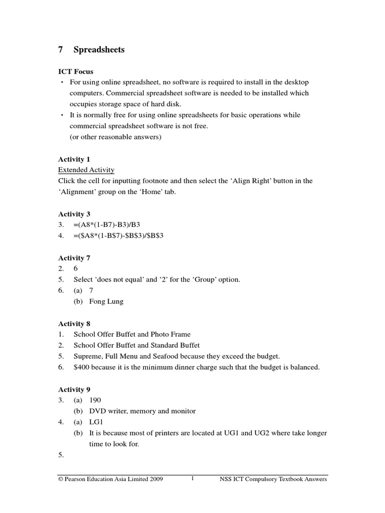 7 Spreadsheets ICT Focus PDF Spreadsheet Computer Science