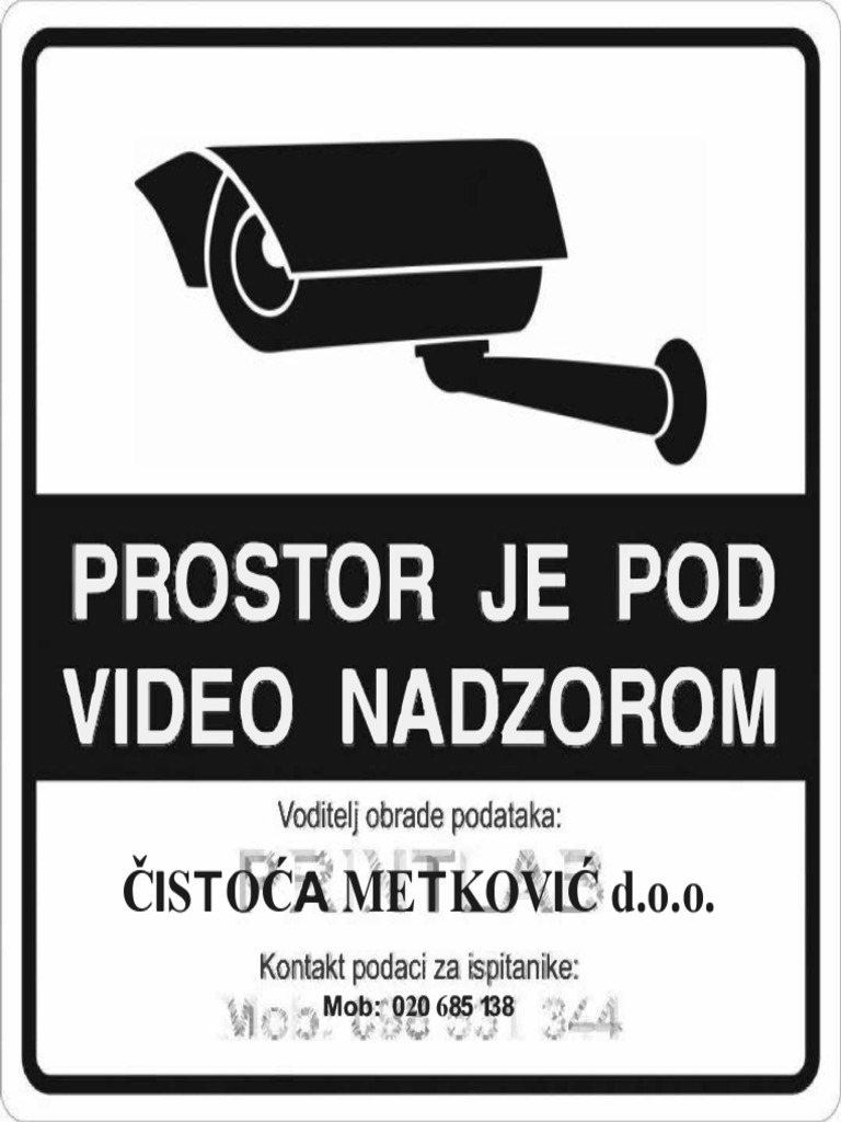 Video Nadzor Naljepnica GDPR Slika 100466800 PDF
