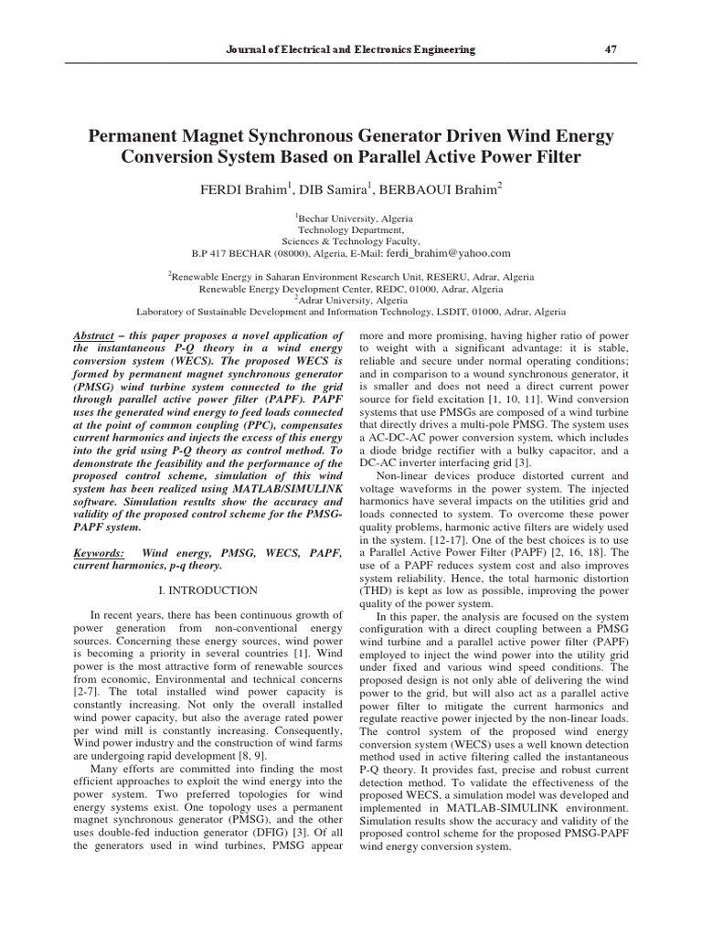 Permanent Magnet Synchronous Generator Driven Wind | PDF | Wind Power ...