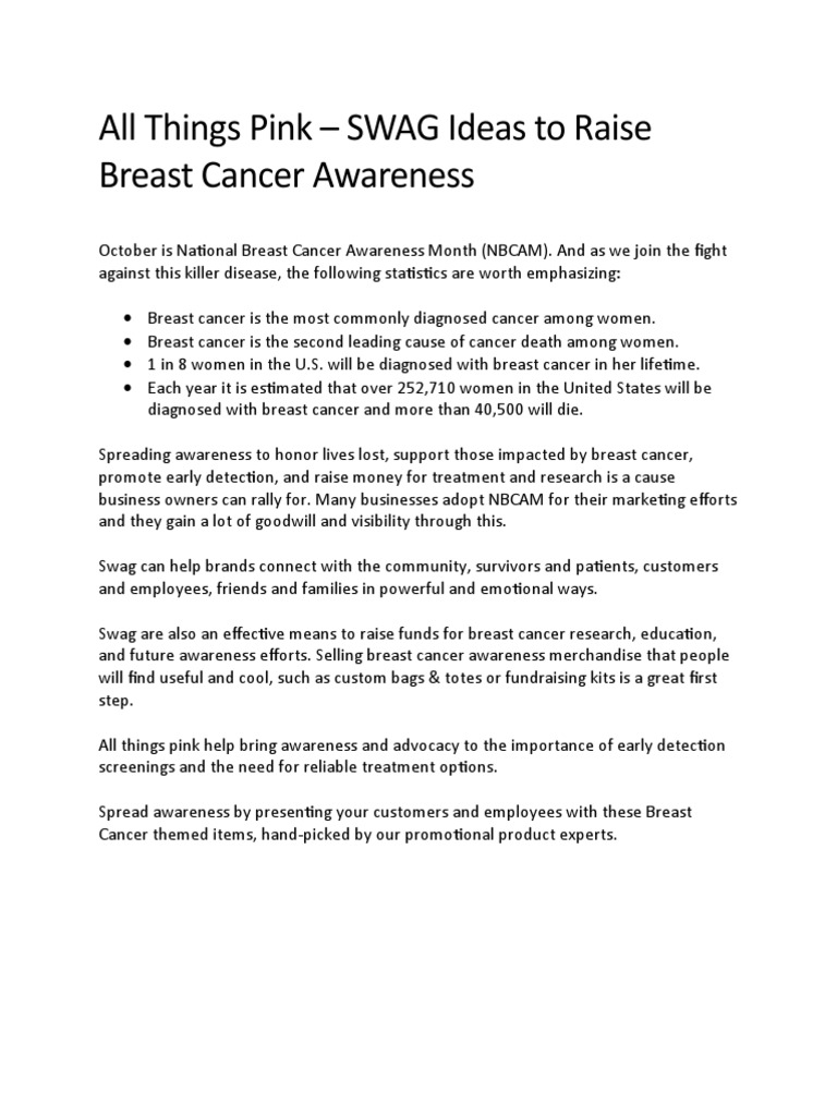 Breast Cancer Awareness SWAG Ideas | PDF | Breast Cancer | Cancer