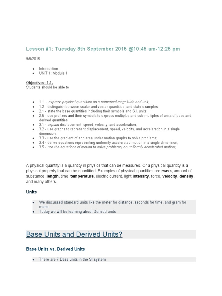 CAPE Physics Unit 1 Overview and Notes | PDF | Momentum | Acceleration
