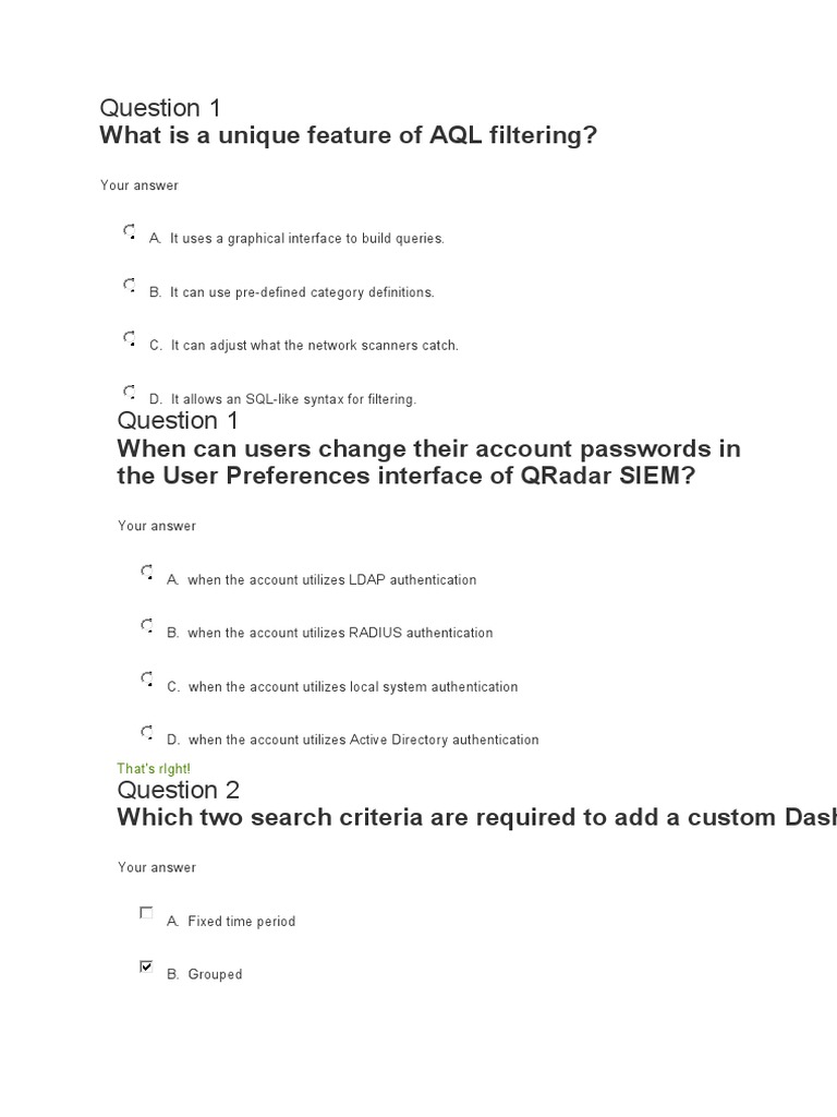 What Is A Unique Feature of AQL Filtering? Question 1 PDF