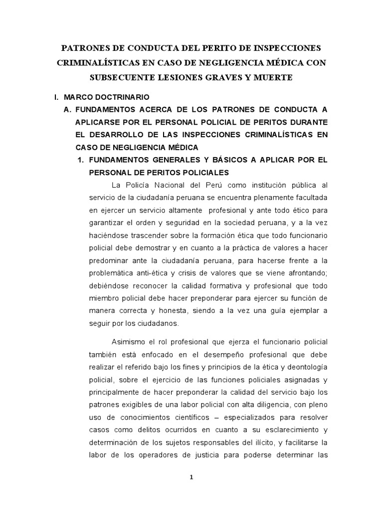 PATRONES DE CONDUCTA DEL PERITO DE INSPECCIONES CRIMINALÍSTICAS EN CASO ...