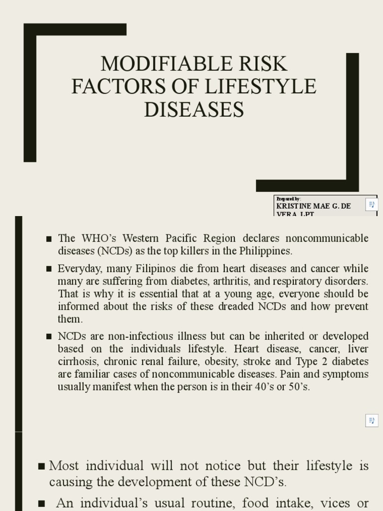 Modifiable Risk Factors of Lifestyle Diseases | PDF | Cigarette ...