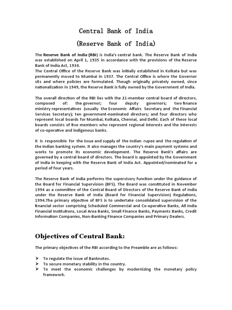 RBI: India's Central Banking Authority | PDF | Reserve Bank Of India ...