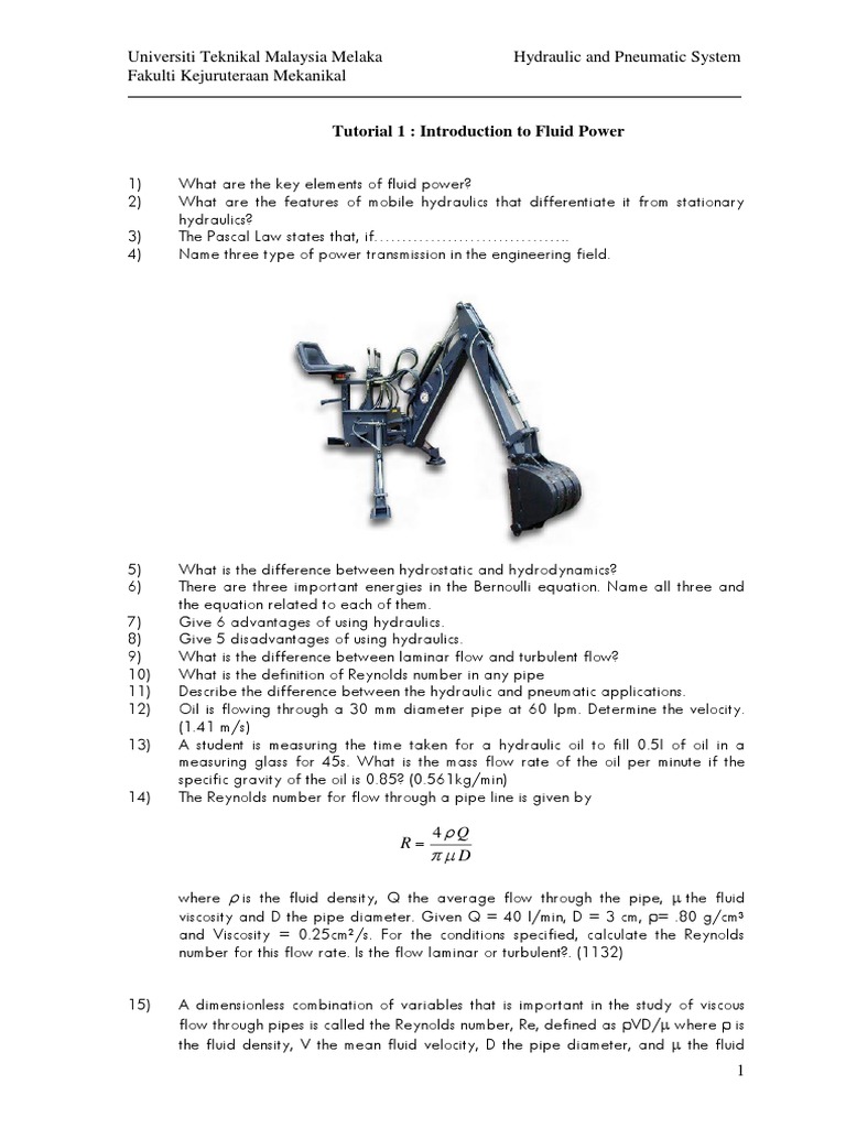 Tutorial 1 Introduction To Fluid Power PDF Fluid Dynamics