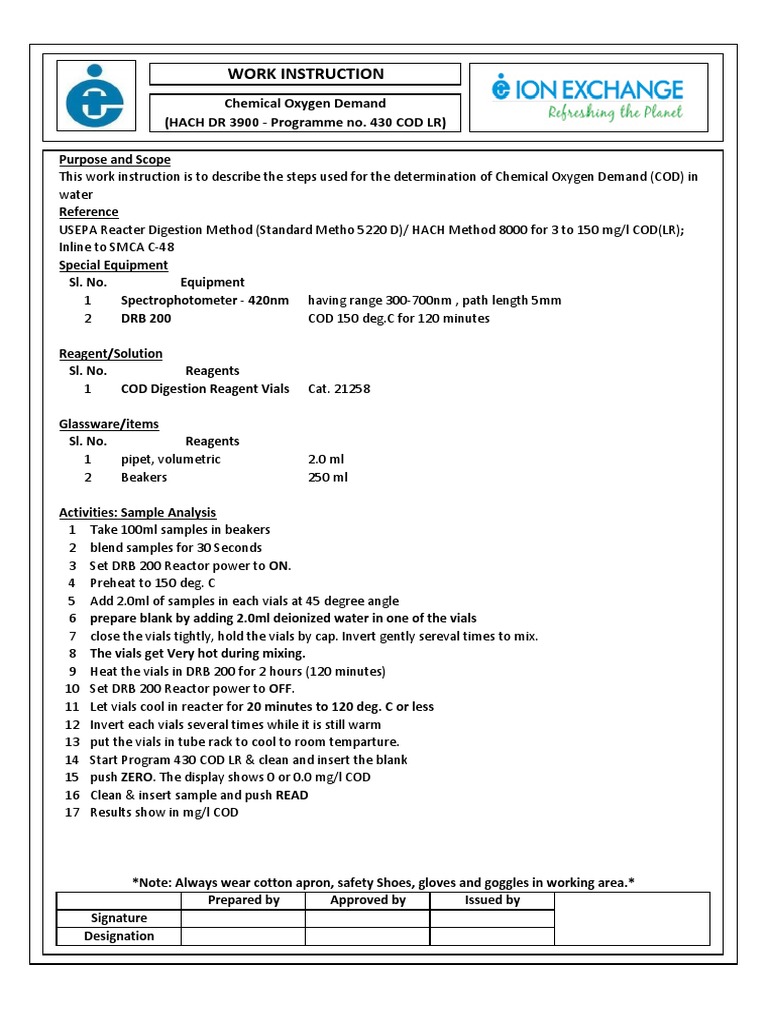 Work Instructions lab SOP COD LR