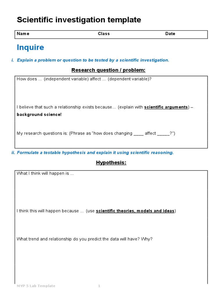MYP 5 Scientific Investigation Lab Template | PDF | Dependent And ...