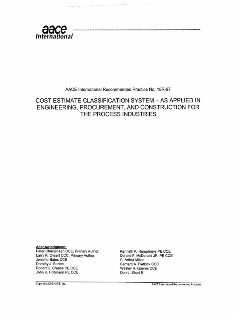 AACE International Recommended Practice No. 18R-97 | PDF