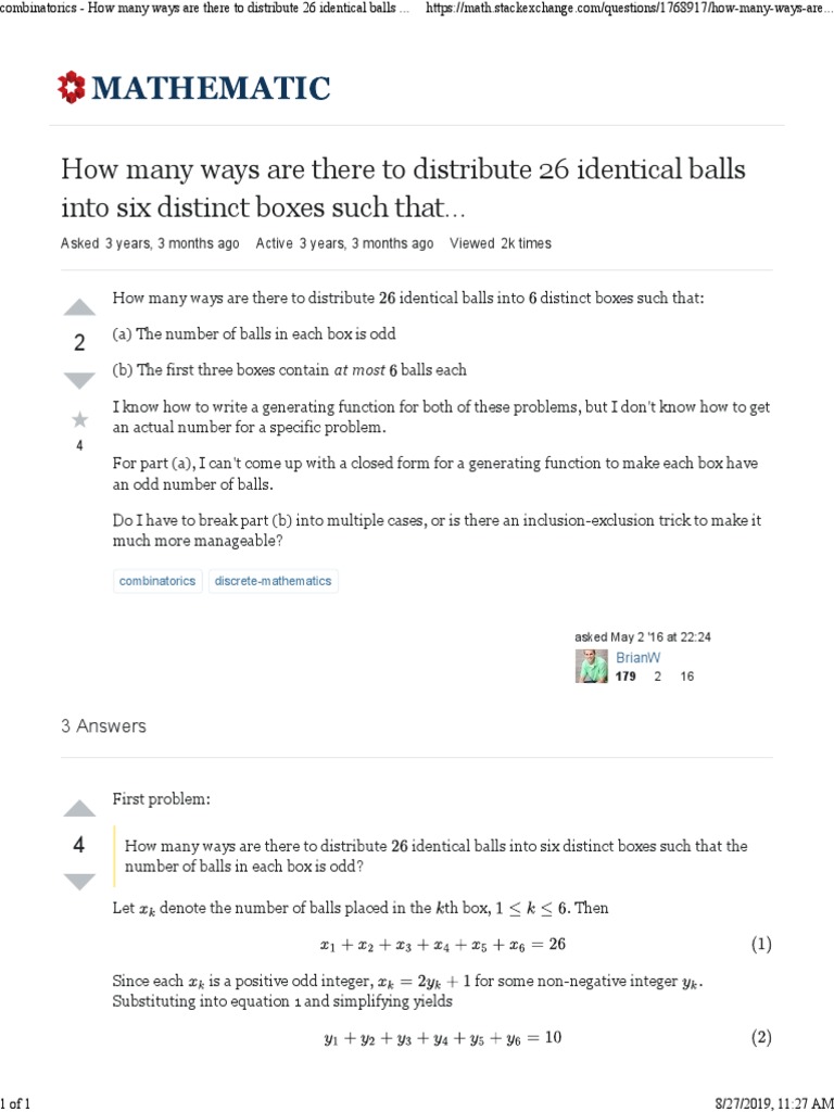 How Many Ways Are There To Distribute 26 Identical Balls Into Six