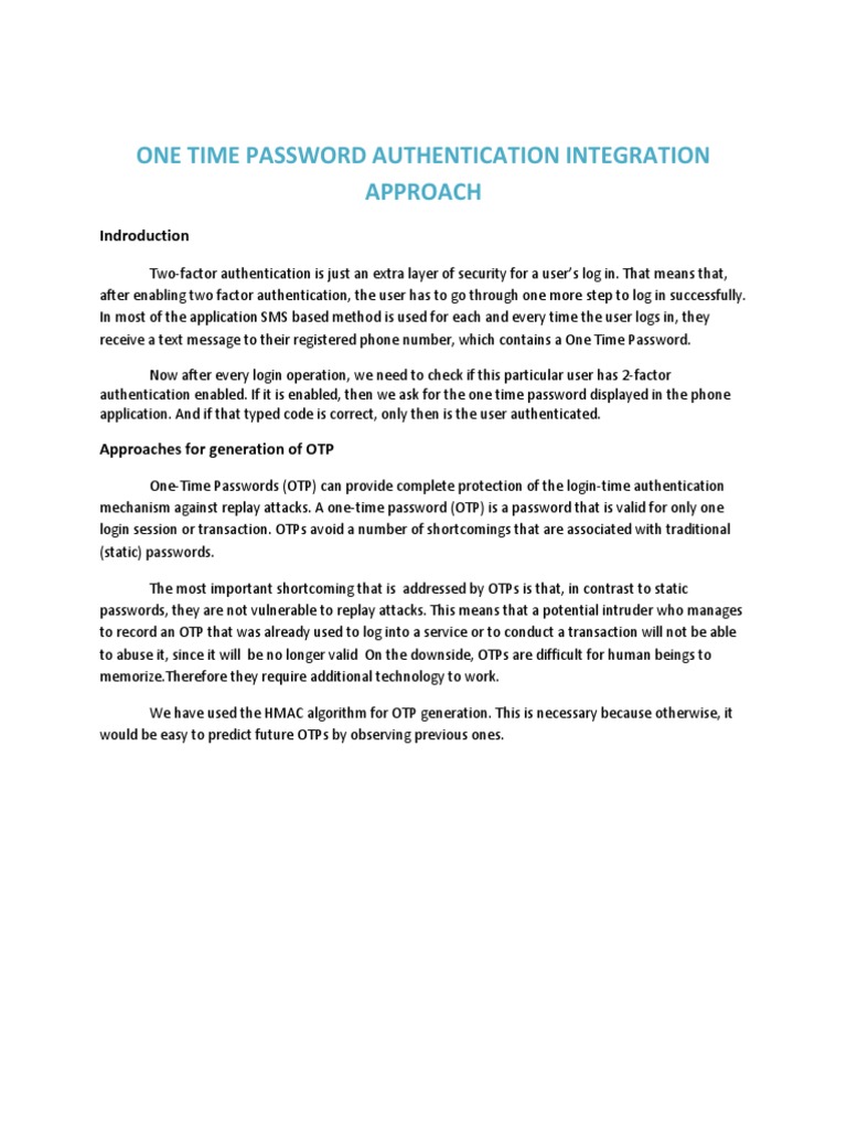 OTP Authentication Process Overview | PDF | Access Control | Secure ...
