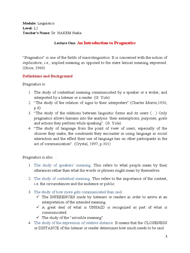 An Introduction To Pragmatics | PDF | Semantics | Neuropsychological ...