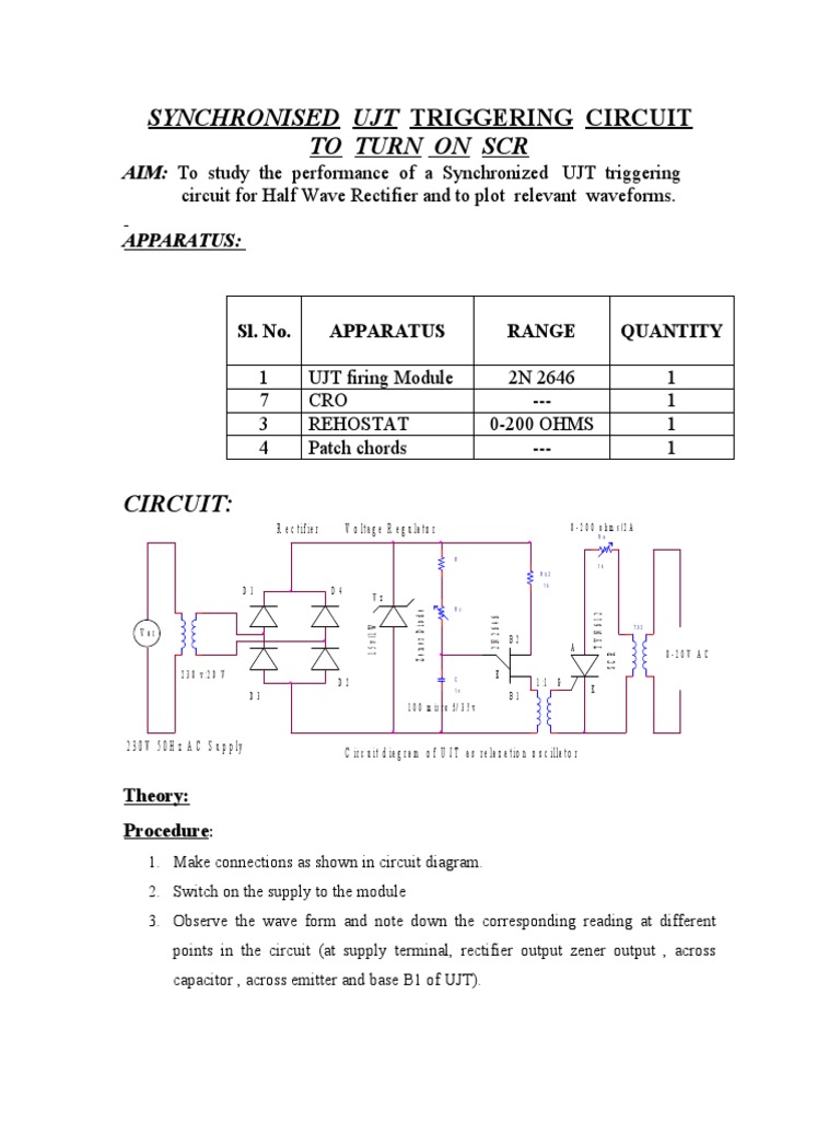Synchronised Ujt Triggering Circuit Rectifier Components