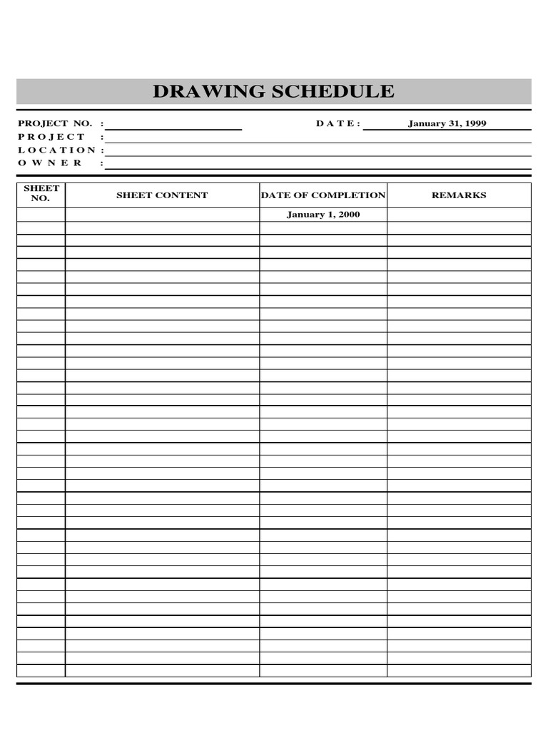 Drawing Schedule PDF PDF