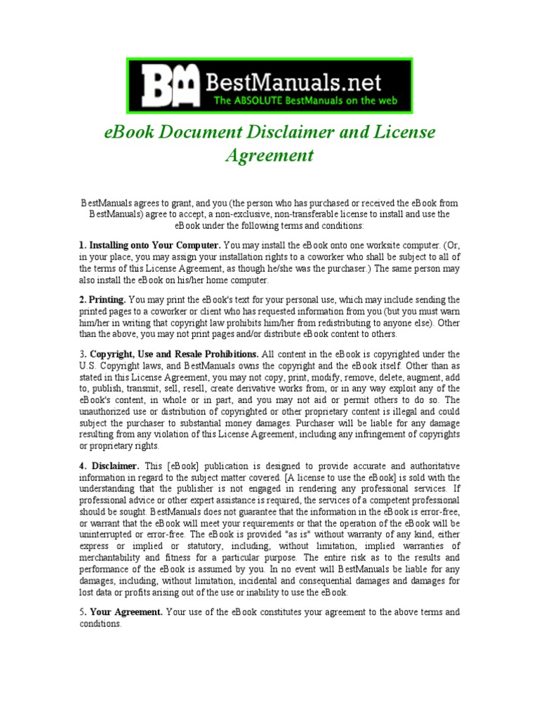 Ebook Document Disclaimer and License Agreement PDF Copyright License