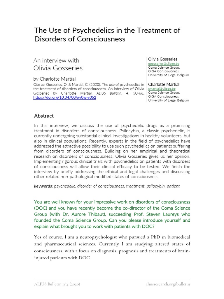 The Use of Psychedelics in The Treatment of Disorders of Consciousness ...