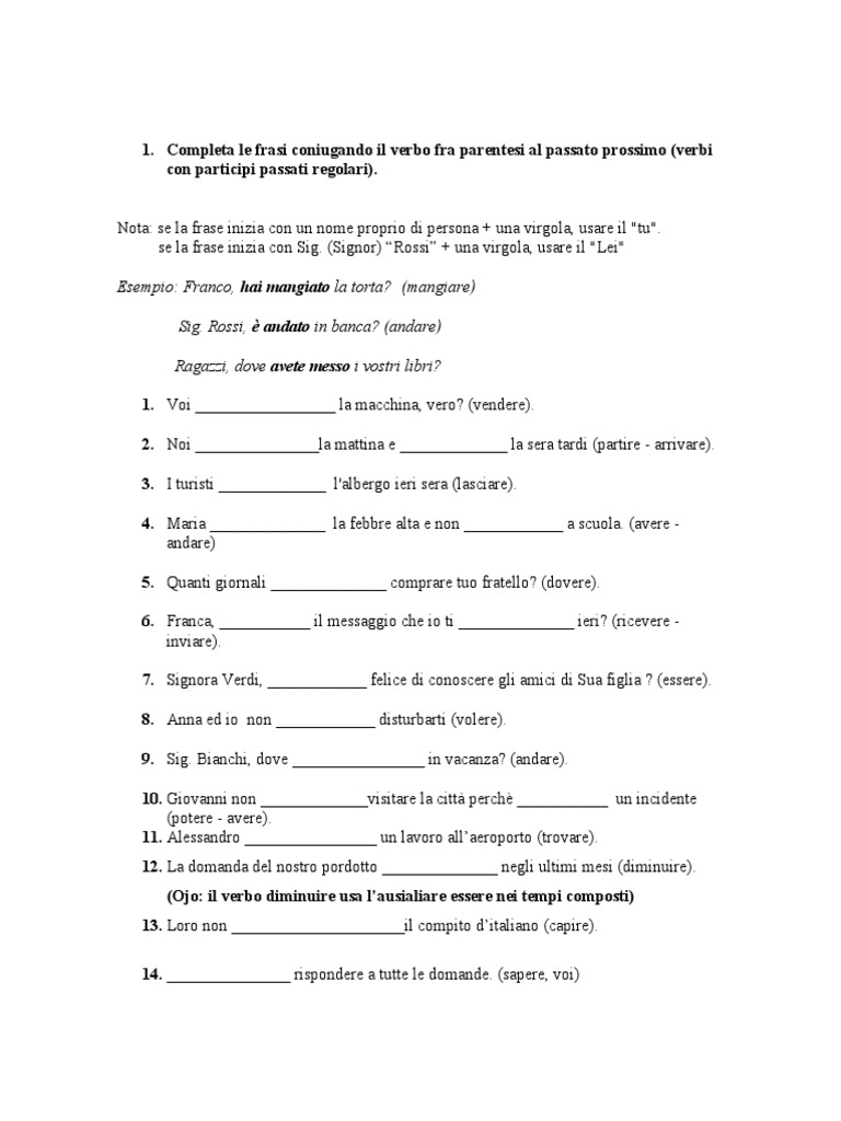 16 INDICATIVO Passato Prossimo 1 PDF