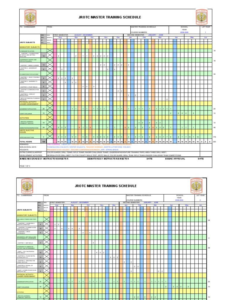 JROTC Master Training Schedule 2008-2009 | PDF