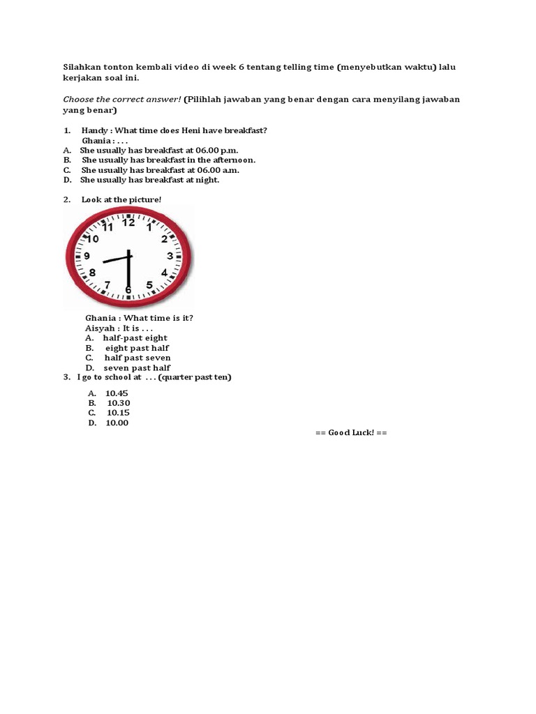 Choose The Correct Answer! (Pilihlah Jawaban Yang Benar Dengan Cara ...