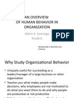 An Overview of Human Behavior in Organization: Aldrin A. Domingo Student