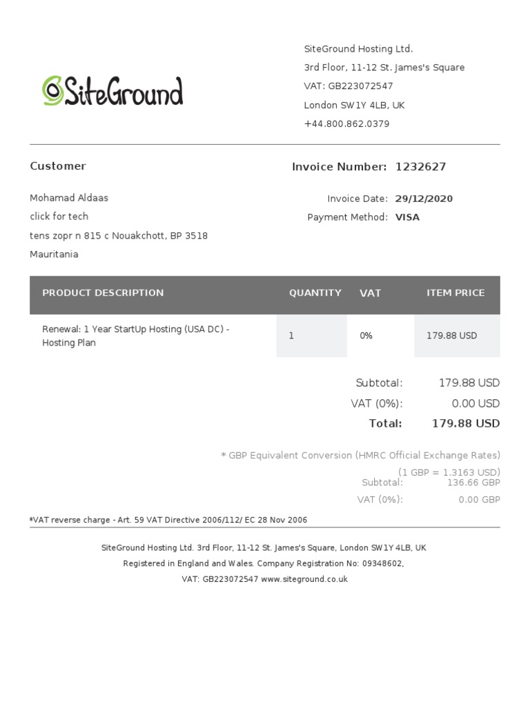 SiteGround Invoice 1232627 PDF | PDF