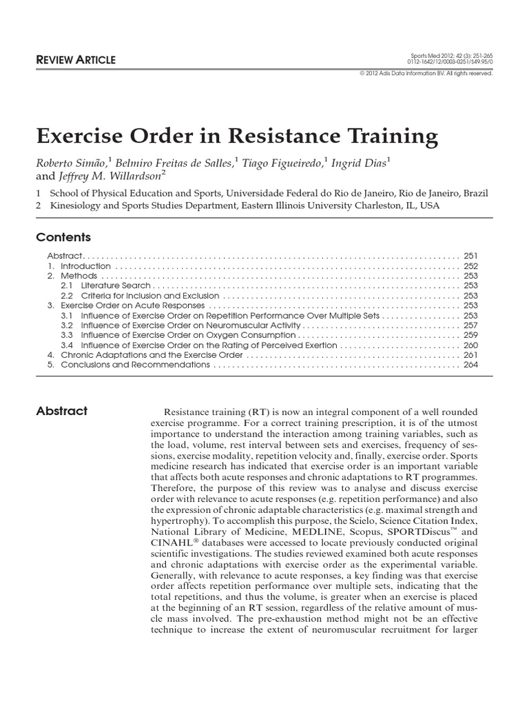Exercise Order in Resistance Training PDF Strength Training Muscle