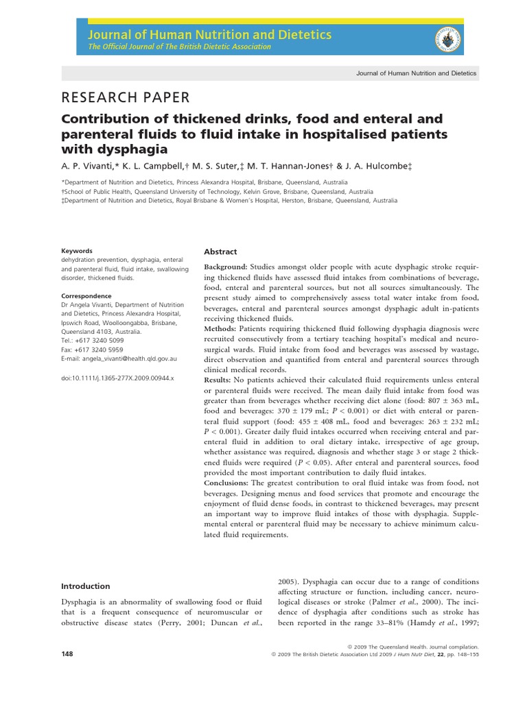 Contribution of Thickened Drinks, Food and Enteral and Parenteral