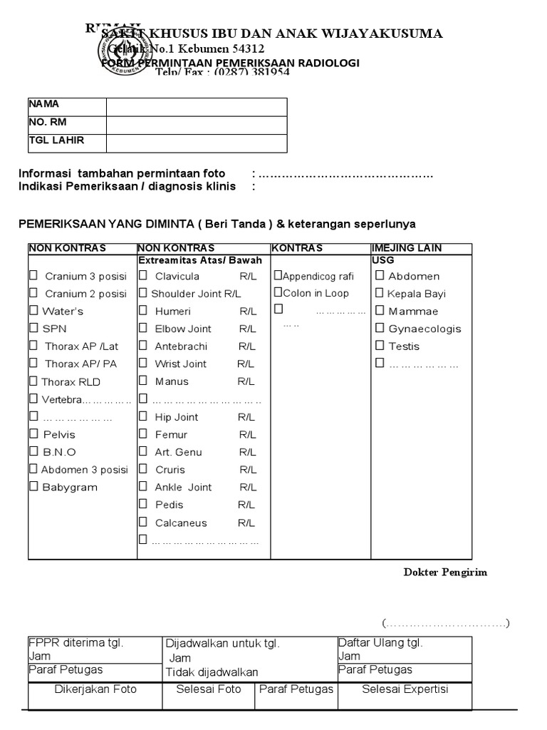 Form Permintaan Pemeriksaan Radiologi | PDF