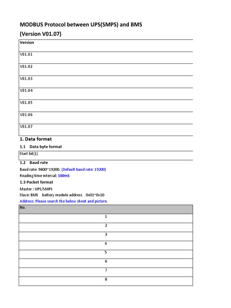 MODBUS Protocol for UPS and BMS | PDF | Electromagnetism | Computer Data
