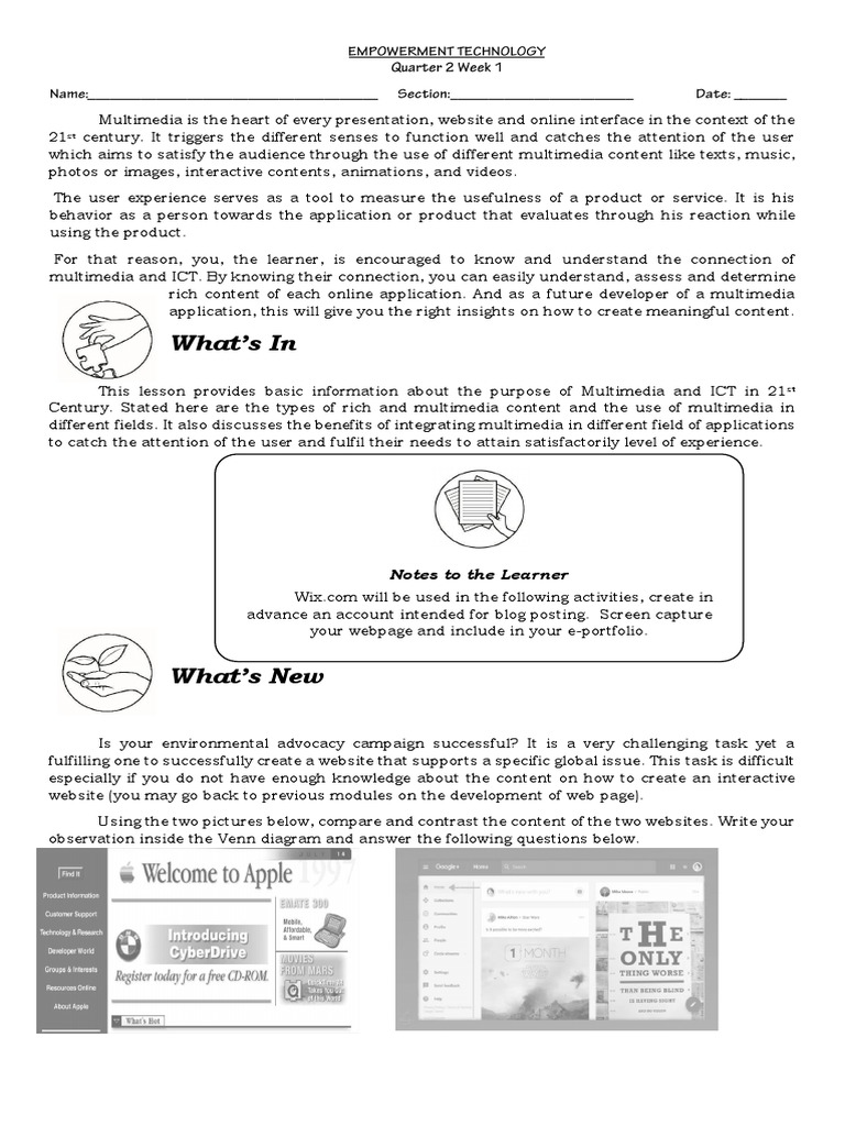 Emtech Q2 Week 1 Pdf Multimedia Websites