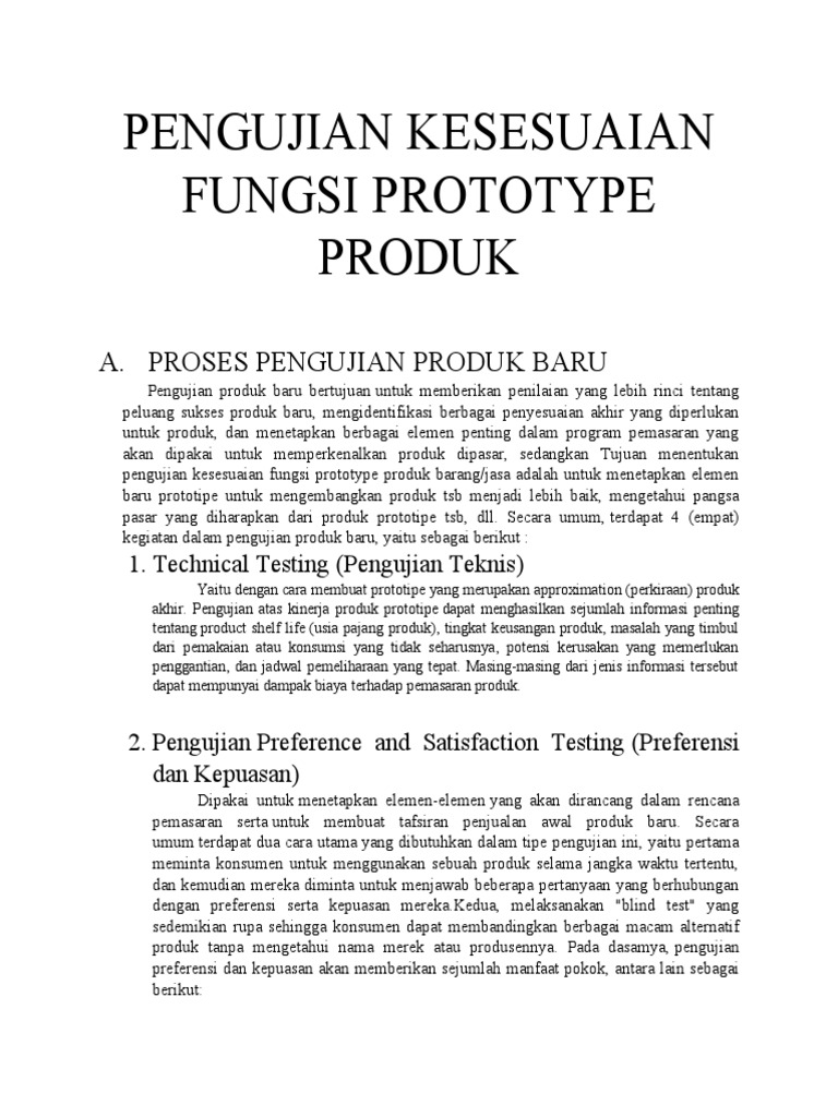 Pengujian Kesesuaian Fungsi Prototype Produk | PDF | Bisnis