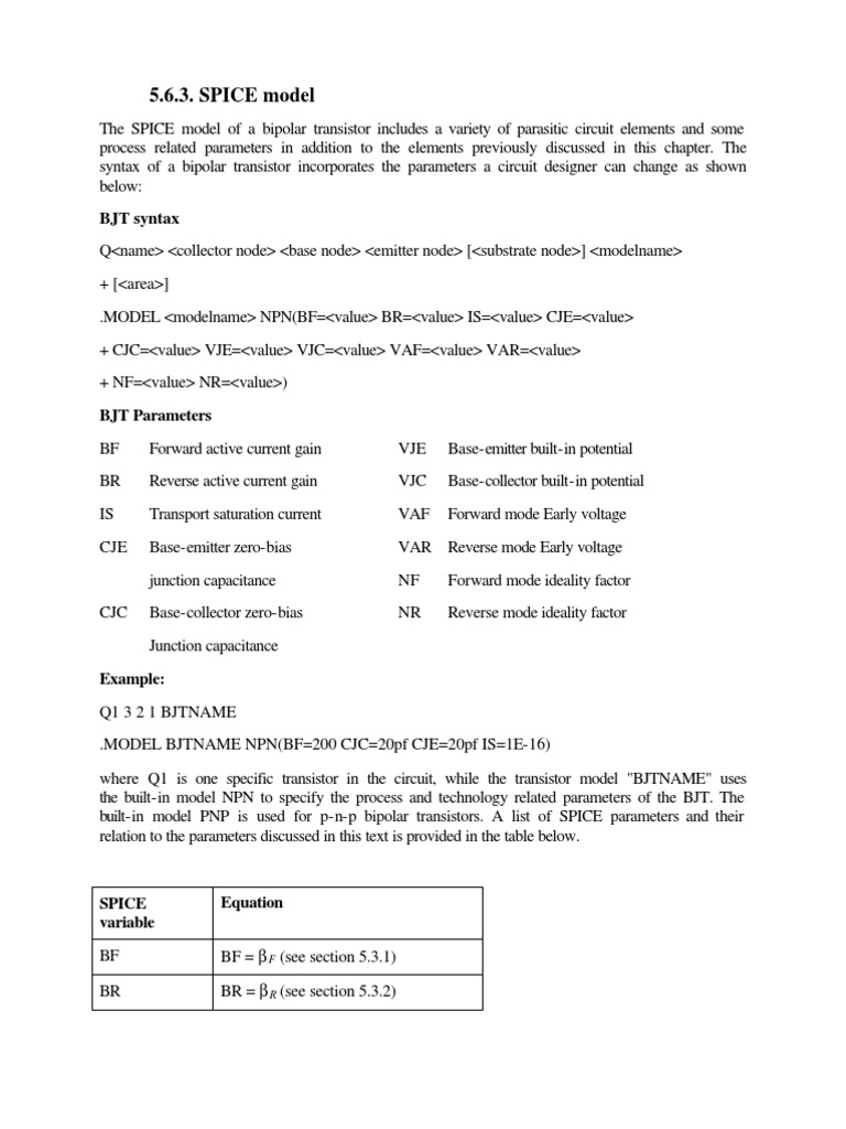 SPICE Model for Bipolar Transistors | PDF | Science & Mathematics