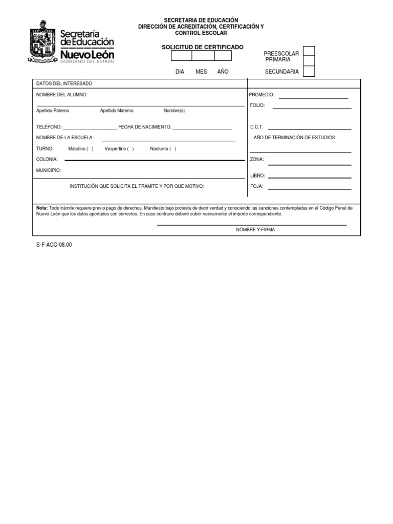 Solicitud de Certificado Escolar | PDF