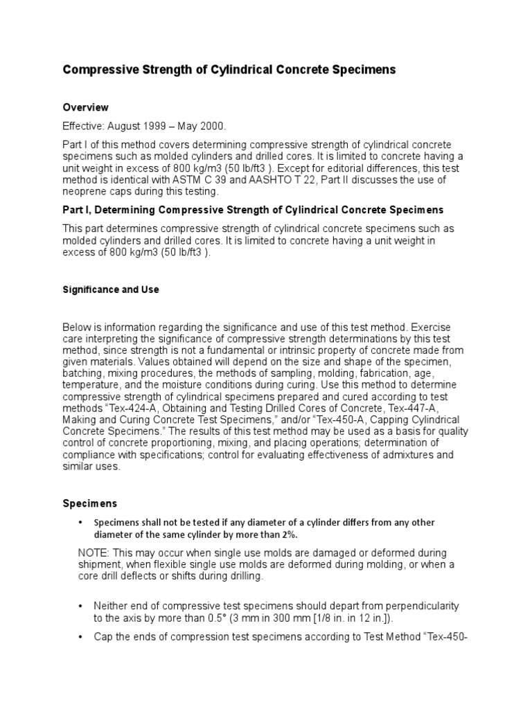 Compressive Strength Of Cylindrical Concrete Specimens Significance