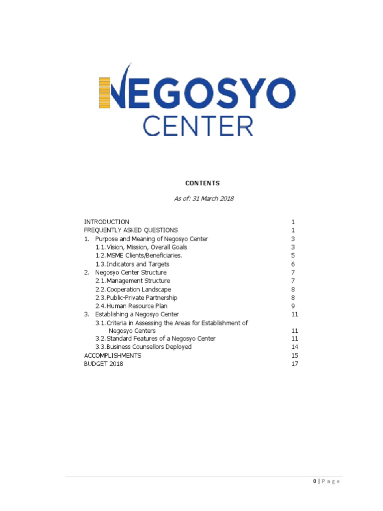 Overview of Negosyo Center Program | PDF | Economic Growth | Small And ...