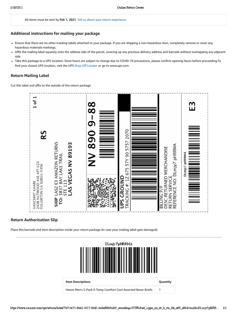 Amazon Return Instructions for UPS | PDF