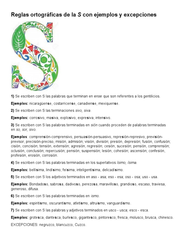 Reglas de uso de la S en español | PDF | Morfología | Gramática