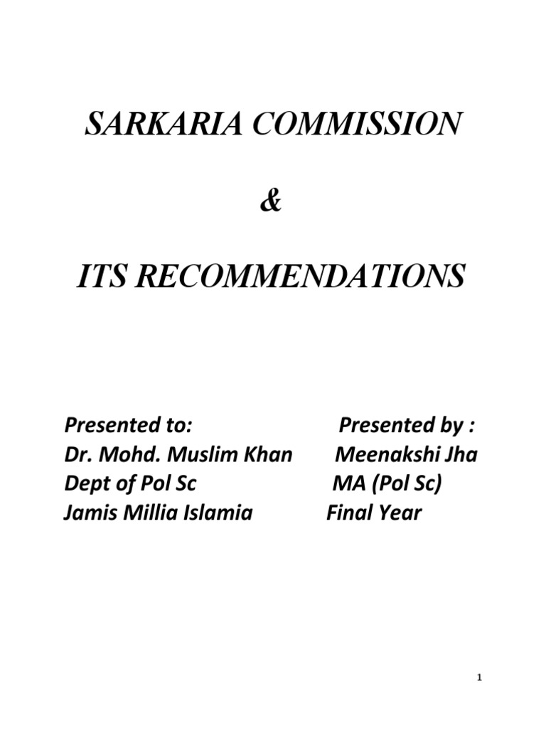 Sarkaria Commission: Overview & Recommendations | PDF | Government Of ...