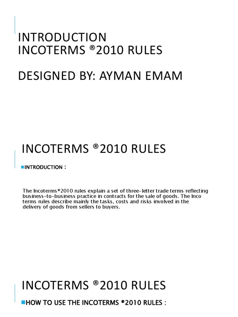 Incoterms 2010 Rules Guide | PDF | Civil Law (Legal System) | Trade