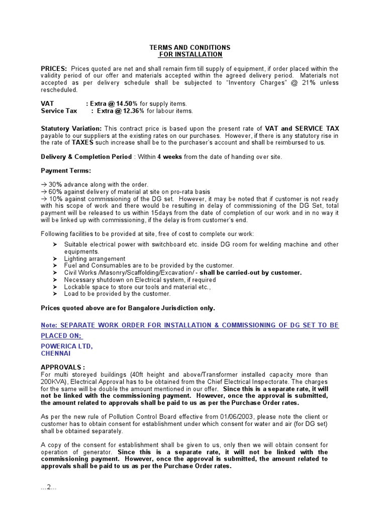 STD Terms Condition - Installation | PDF | Value Added Tax | Prices