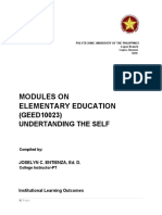 Modules On Elementary Education: (GEED10023) Undertanding The Self