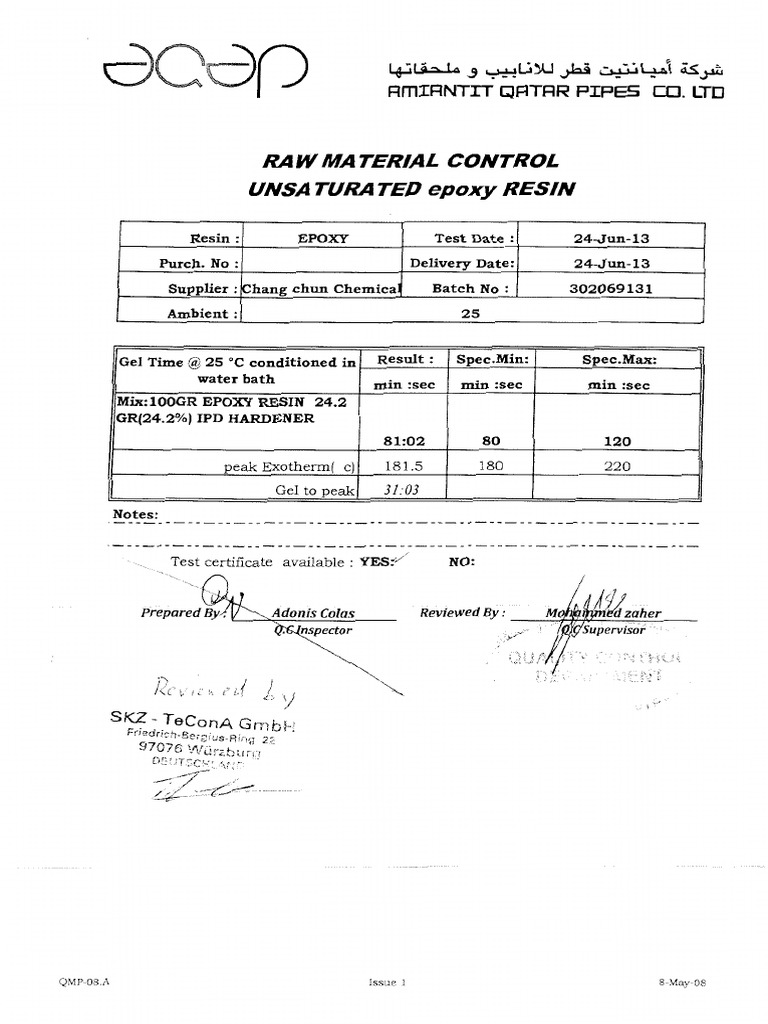 Raw Materials Test Certificate | PDF | Chemistry | Materials