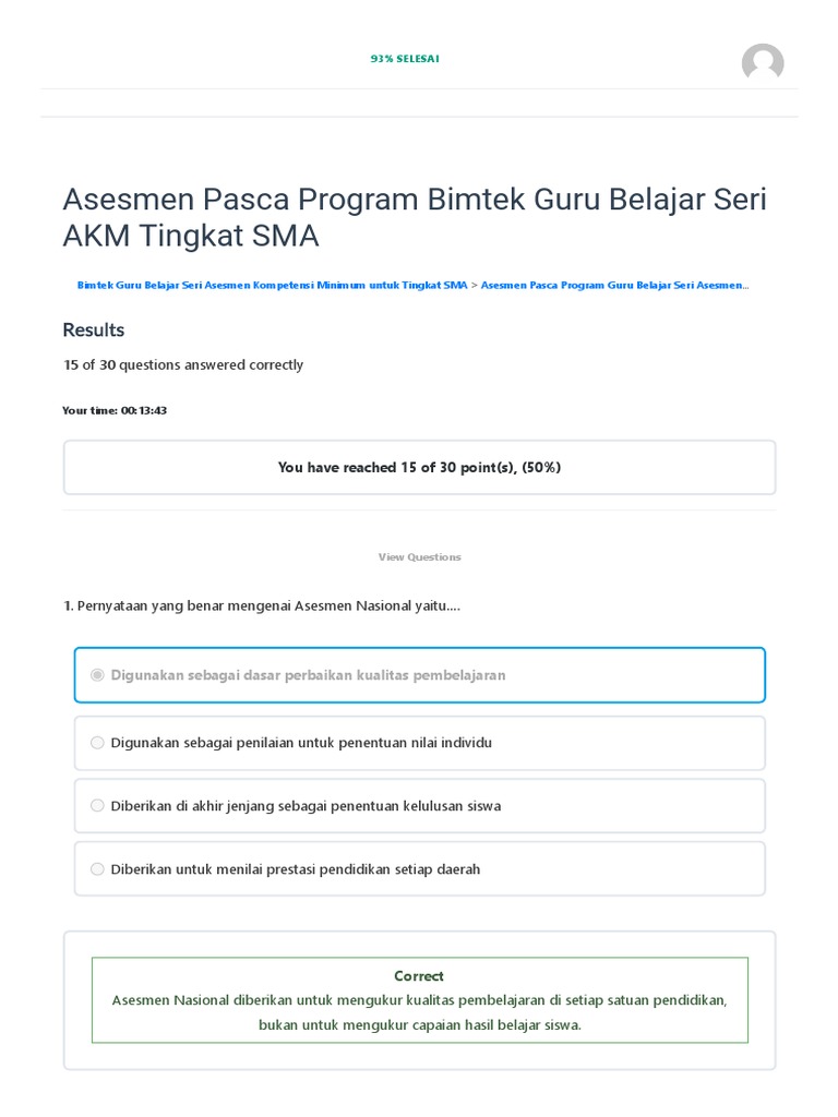 Asesmen Pasca Program Bimtek Guru Belajar Seri Akm Tingkat Sma Guru Belajar Akm