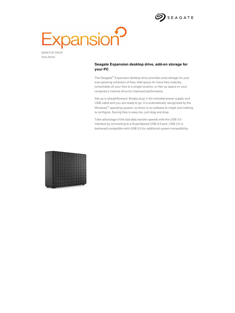 Seagate Expansion Desktop Drive, Add-On Storage For Your PC | PDF | Usb ...