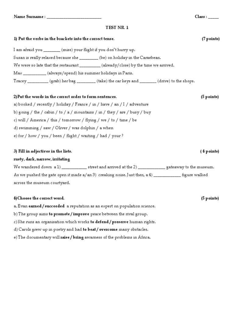 Grammar and Writing Test Instructions | PDF | Language Mechanics ...