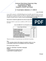BVM - Notice - Seat Matrix - M.Tech. - VQ - Admission - 2020-21 PDF