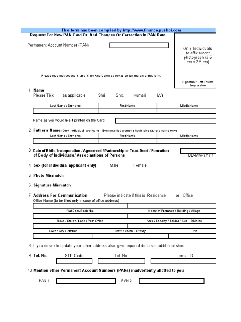 PAN Card Change and Update Form | PDF