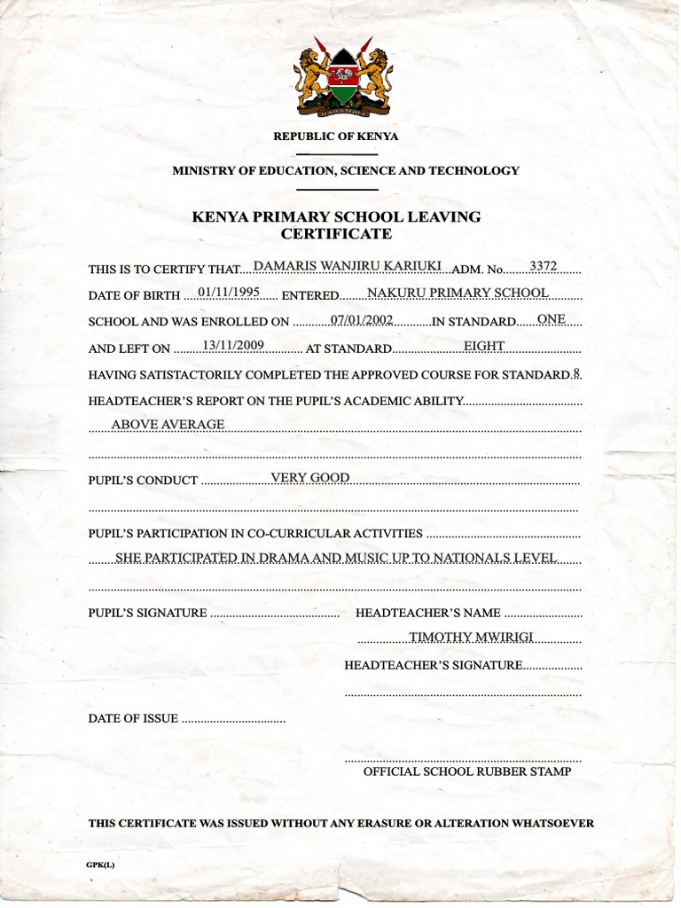 Kenya Primary School Leaving Certificate | PDF | Human Nature | Schools