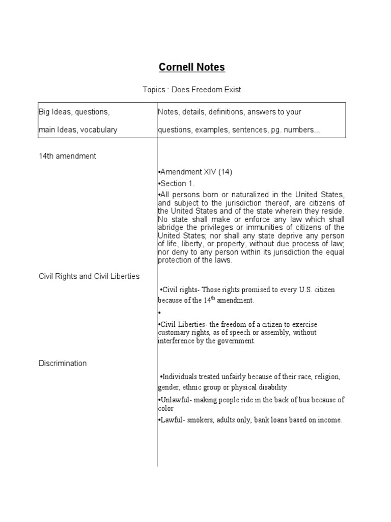 Cornell Notes 5 | PDF | Fourteenth Amendment To The United States ...