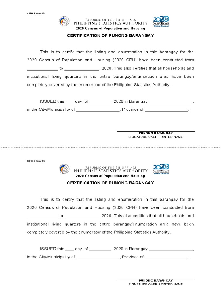 Barangay Certification for 2020 Census | PDF